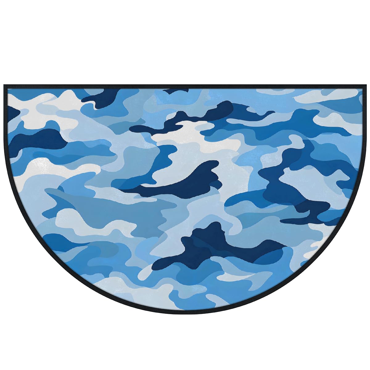 Mexpekil Paillasson demi-lune bleu clair camouflage pour intérieur et extérieur - Demi cercle - Absorbant - Demi cercle - Attrape la saleté - 100 x 160 cm