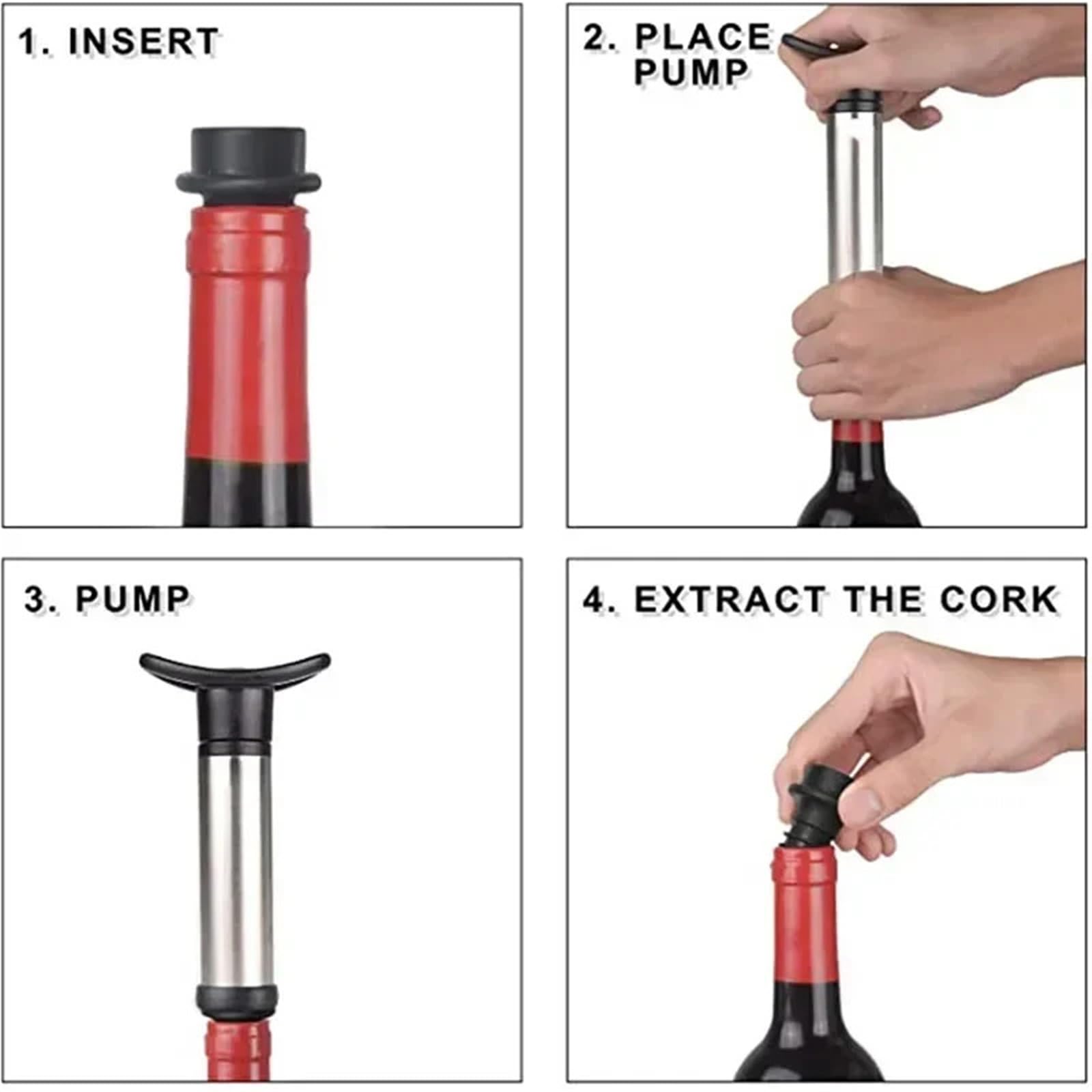 Wine Stopper - Juego de 4 tapones de acero inoxidable para el hogar, bomba de vacío para vino tinto
