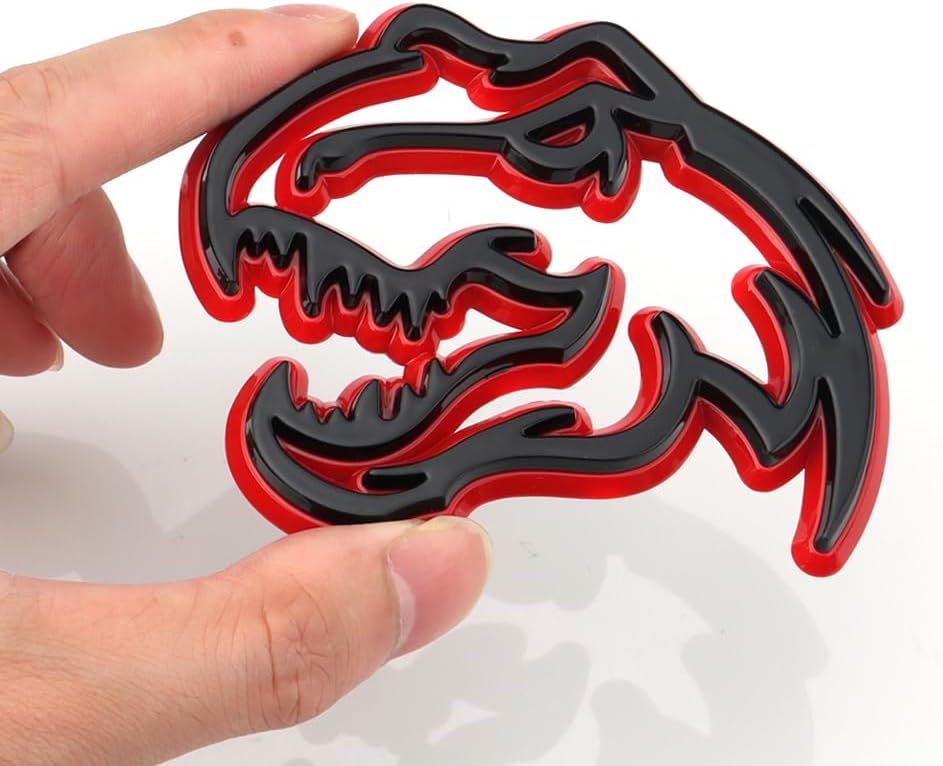 Pair Custom Dinosaurs New T-Rex Emblem 3D Car Right Left Badges Replacement for TRX Ram 1500 Charger Challenger Silverado F150 Sierra (Black Red)