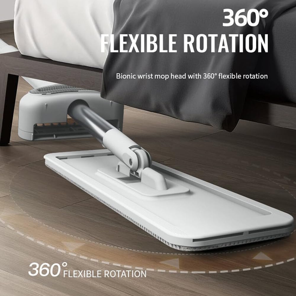 Nexoria Grande serpillère plate auto-lavante, rotative à 360°, serpillère plate avec 3 tampons lavables et long manche en microfibre mains libres pour la maison et la salle de bain, 38 cm