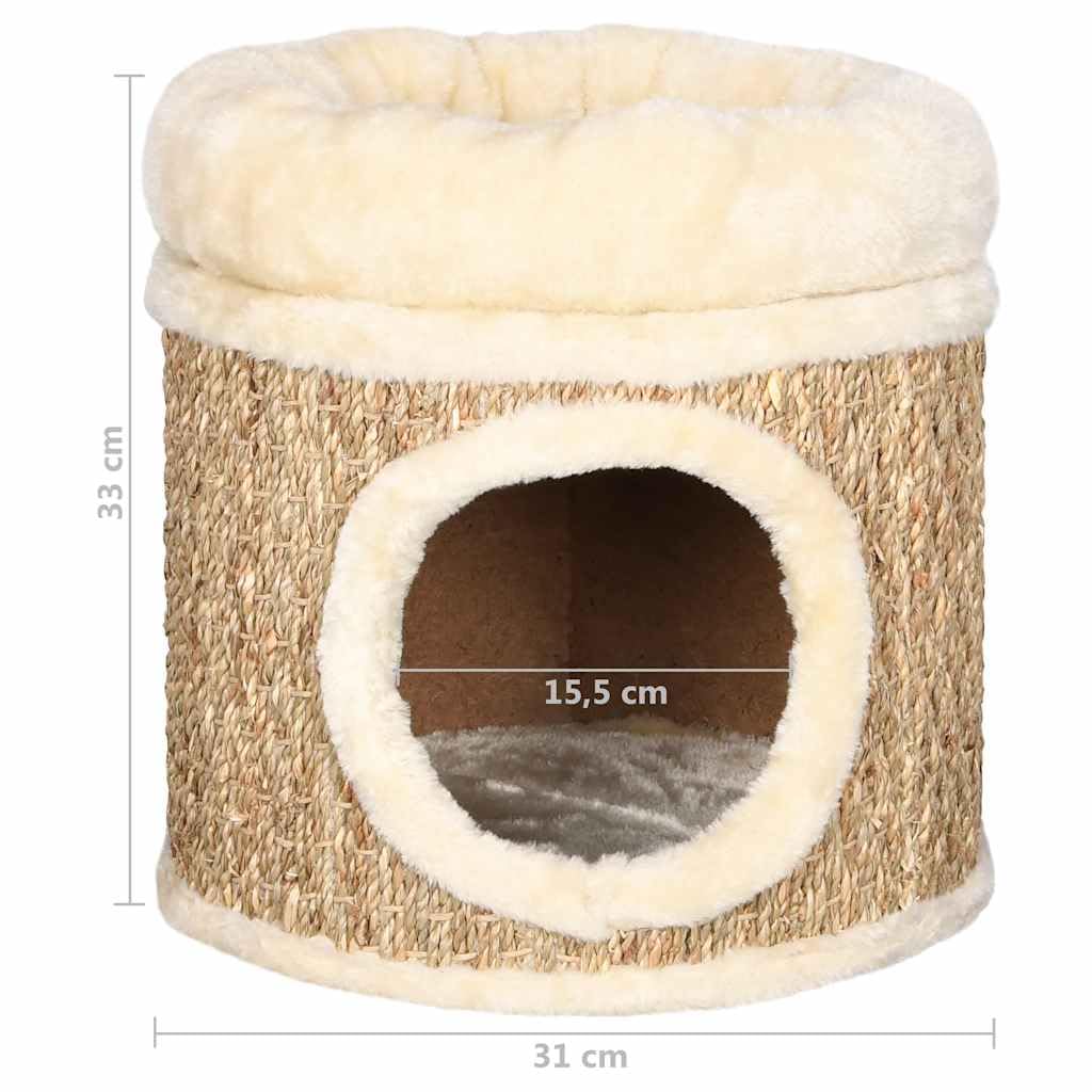 Mangloder - Casa para gatos con lujosa cama para gatos, 33 cm, hierba marina, rascador para gatos, cueva para gatos, tabla para rascar, escalar, para interior, balcón, esquina, para escalada, rascar