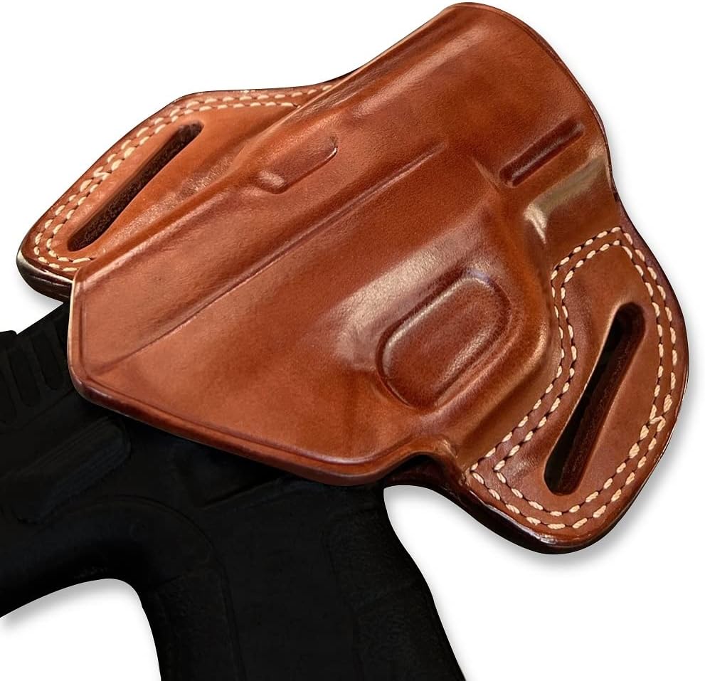 Masc Premium The Ultimate Leather OWB Pancake Holster Open Top Fits Bersa-Type Firestorm 3.5-inch, Right Hand Draw, Brown Color #1371#