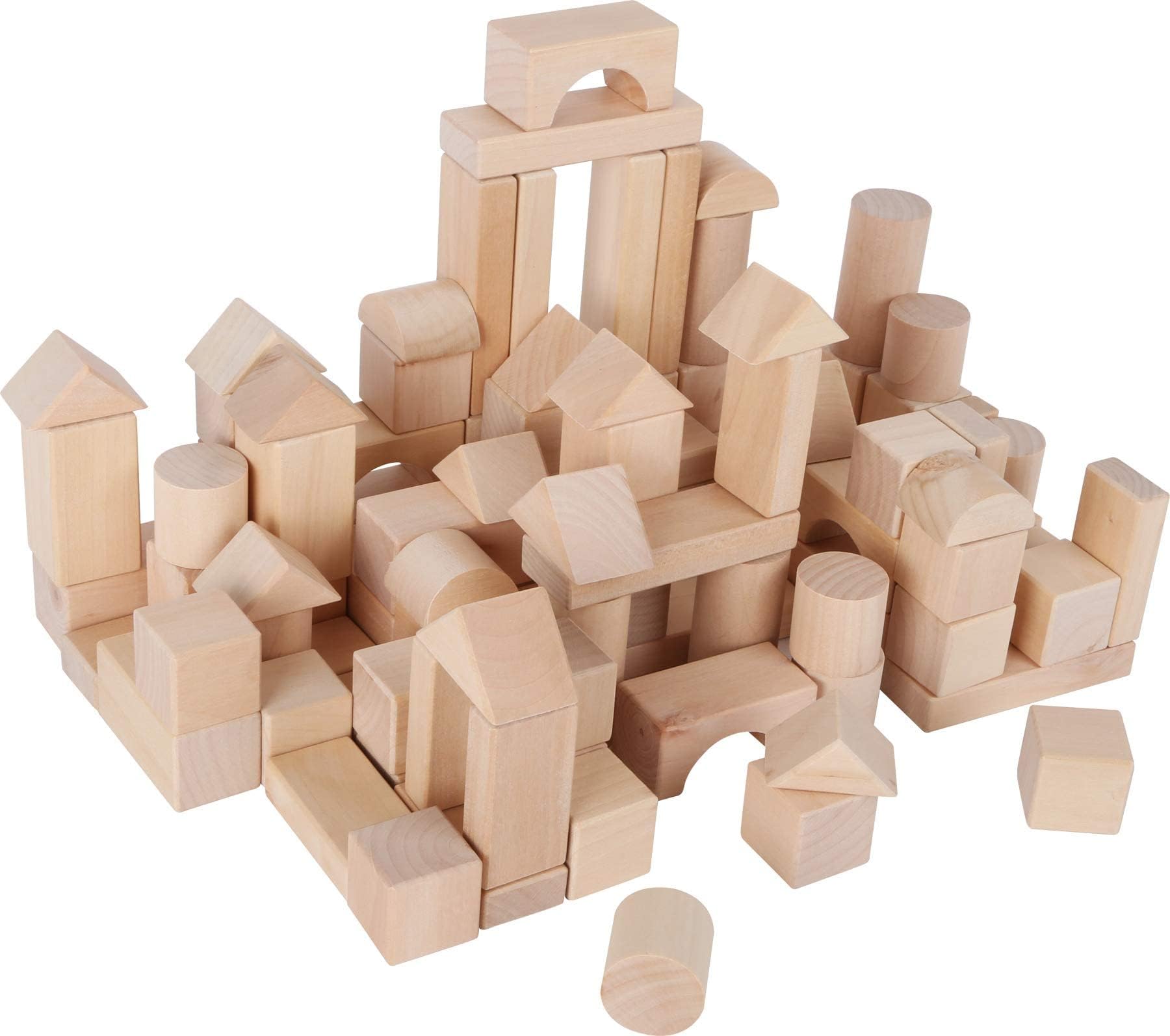 small foot 7073 Natural wooden building blocks, stones in various shapes, in a linen bag for storage, from 3 years, Single-coloured