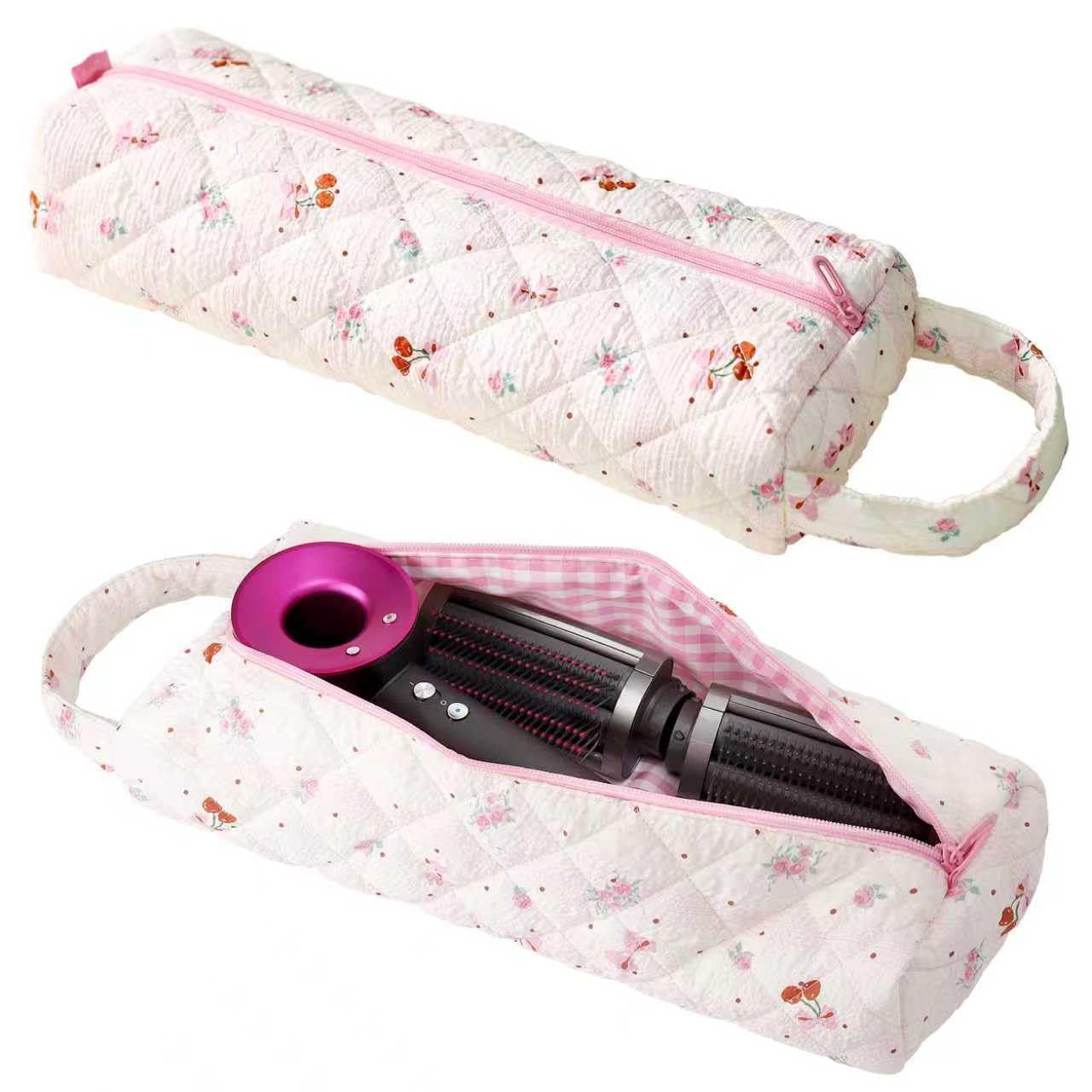 Linpr Cute Quilted Portable Hair Styling Tool Travel Bag, Cherry Pink