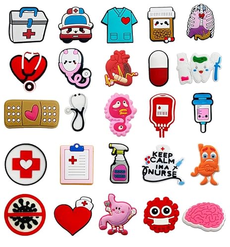 CIUPWQA 25PCS Medical Shoe Charms Nurse Charms Decoration Clog Accessories Wristband Bracelet Pins Suitable for Party Gifts Unisex