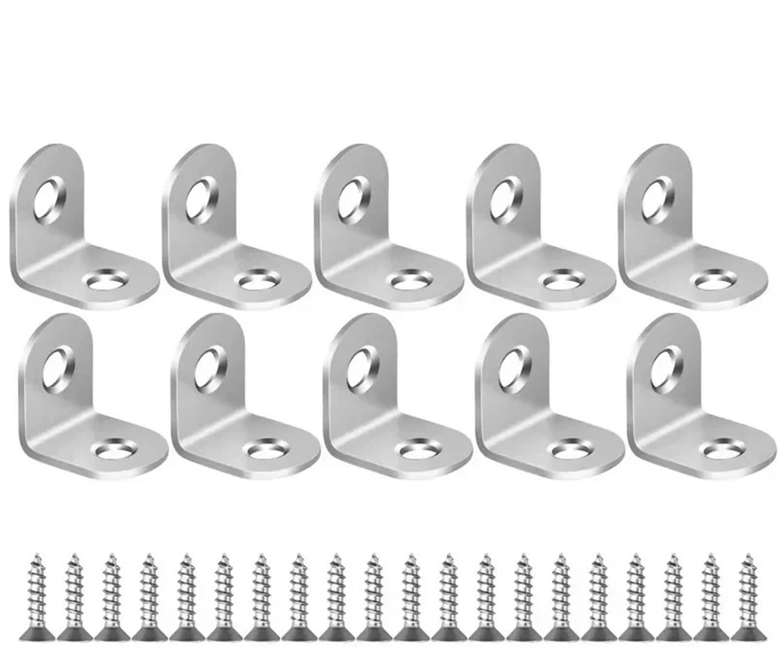 Sdiuakbv 10Set-2X2cm Shelf Brackets Stainless Steel L Bracket Corner Brace With Screws 90°Angle Joint Brackets Fastener Wood Cabinet Connector Support Frame Shelf For The Kitchen(10Set-2X2cm)