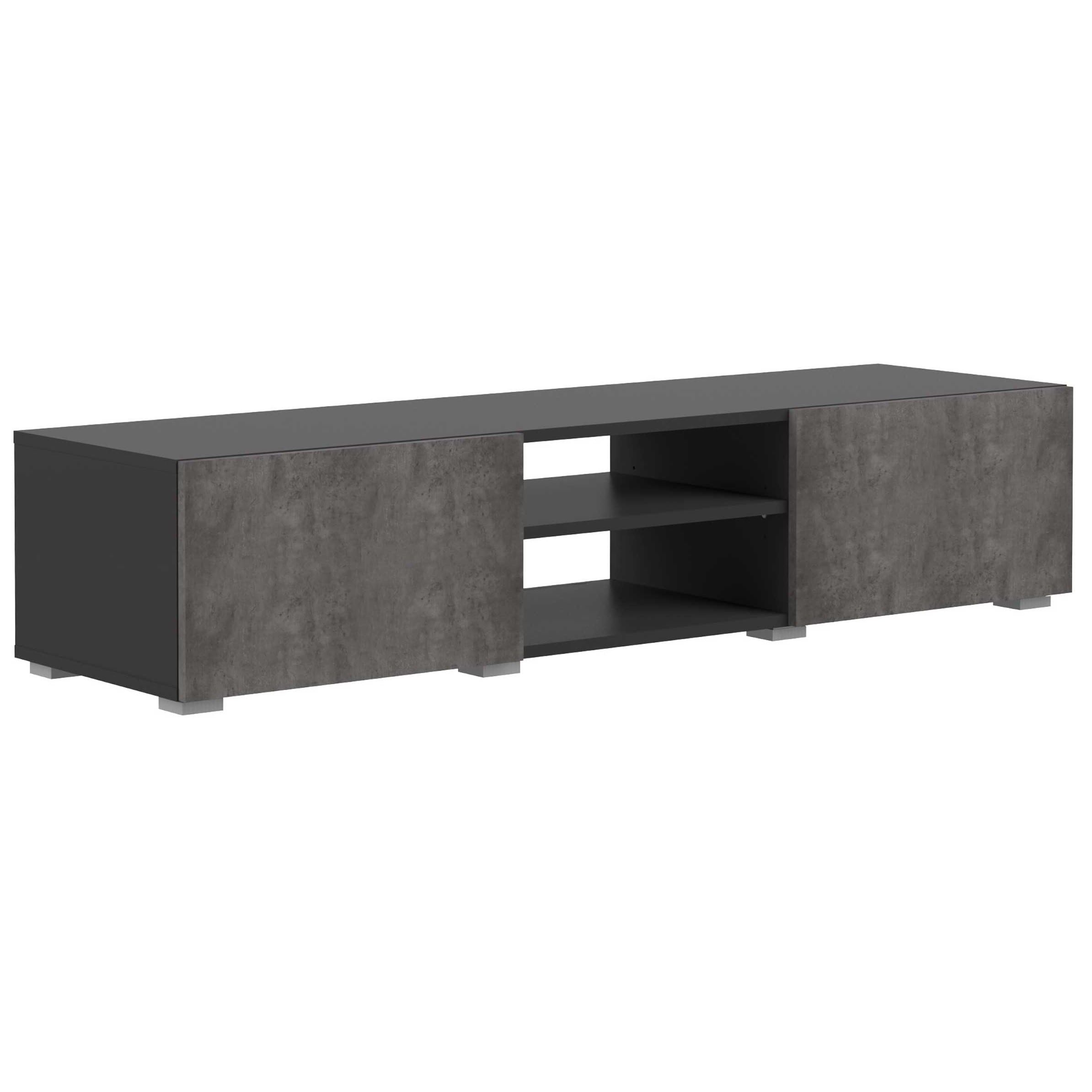 Symbiosis Podium: Tavolino Porta TV In Bianco, 140x42x31 Cm, Con 2 Ante E 2 Ripiani Aperti, Stile Moderno
