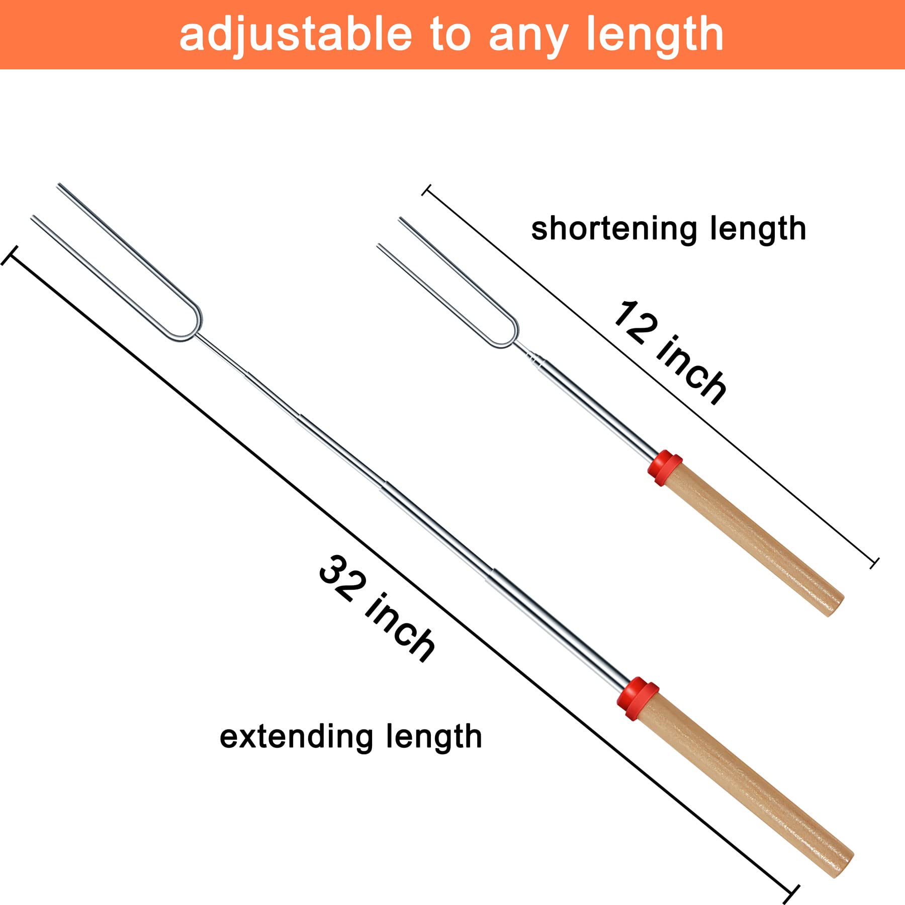 Marshmallow-roosterstokken – 3 Stuks, Uitschuifbaar, Met Houten Handvat – 47 Cm Lang – Ideaal Voor Kampvuur, Barbecue En Buitenavonturen