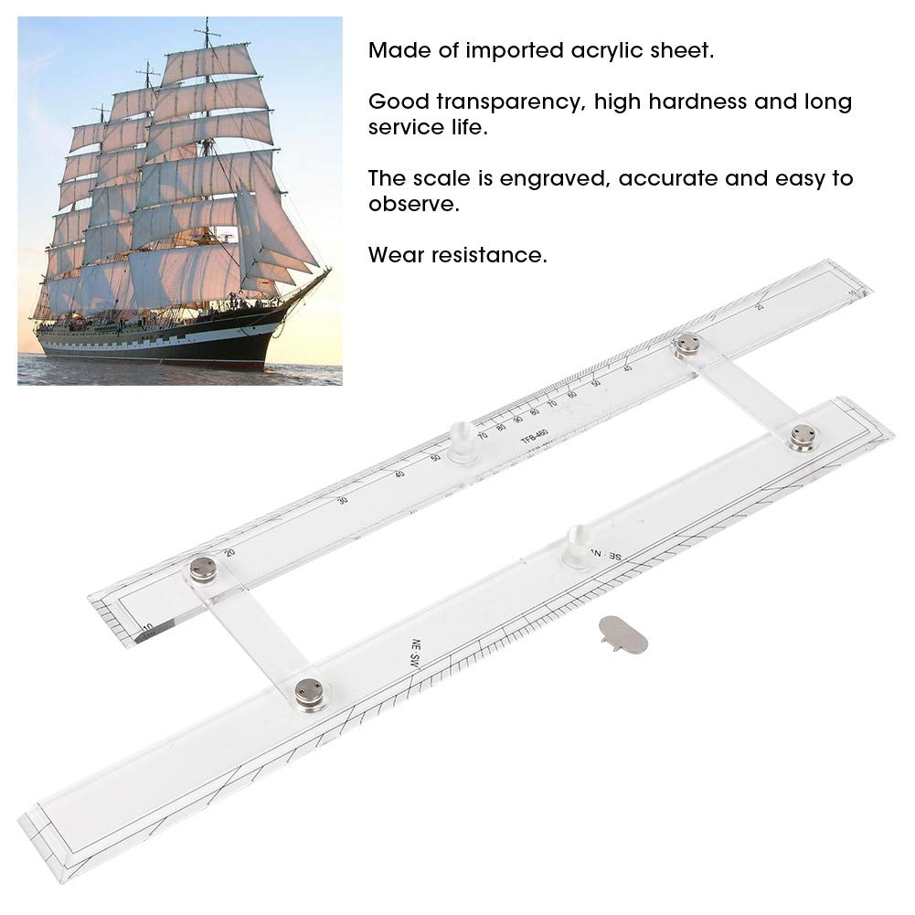 FastUU Professionelles Marine Navigation Parallel Lineal, Verschleißfestes Navigationslineal, mit Holzkoffer, guter Transparenz, hoher Härte, für Boote