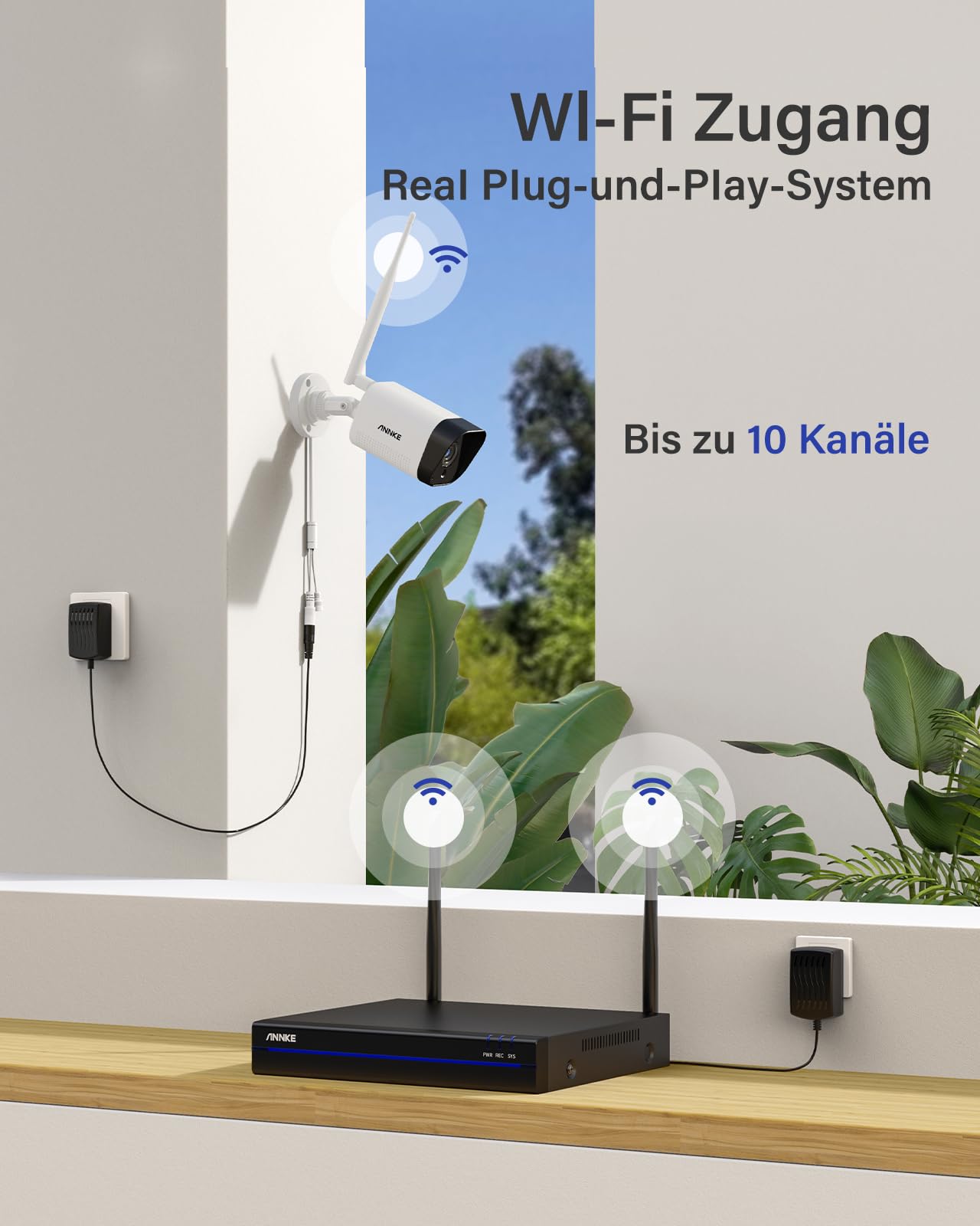 ANNKE WLAN Überwachungskamera Set Aussen Kabellos, 5MP Full HD Überwachungssystem, 10CH 5MP NVR mit 8X Überwachungskameras, Personenerkennung, 2-Wege-Audio, Arbeit mit Alexa, IP67, 2TB Festplatte