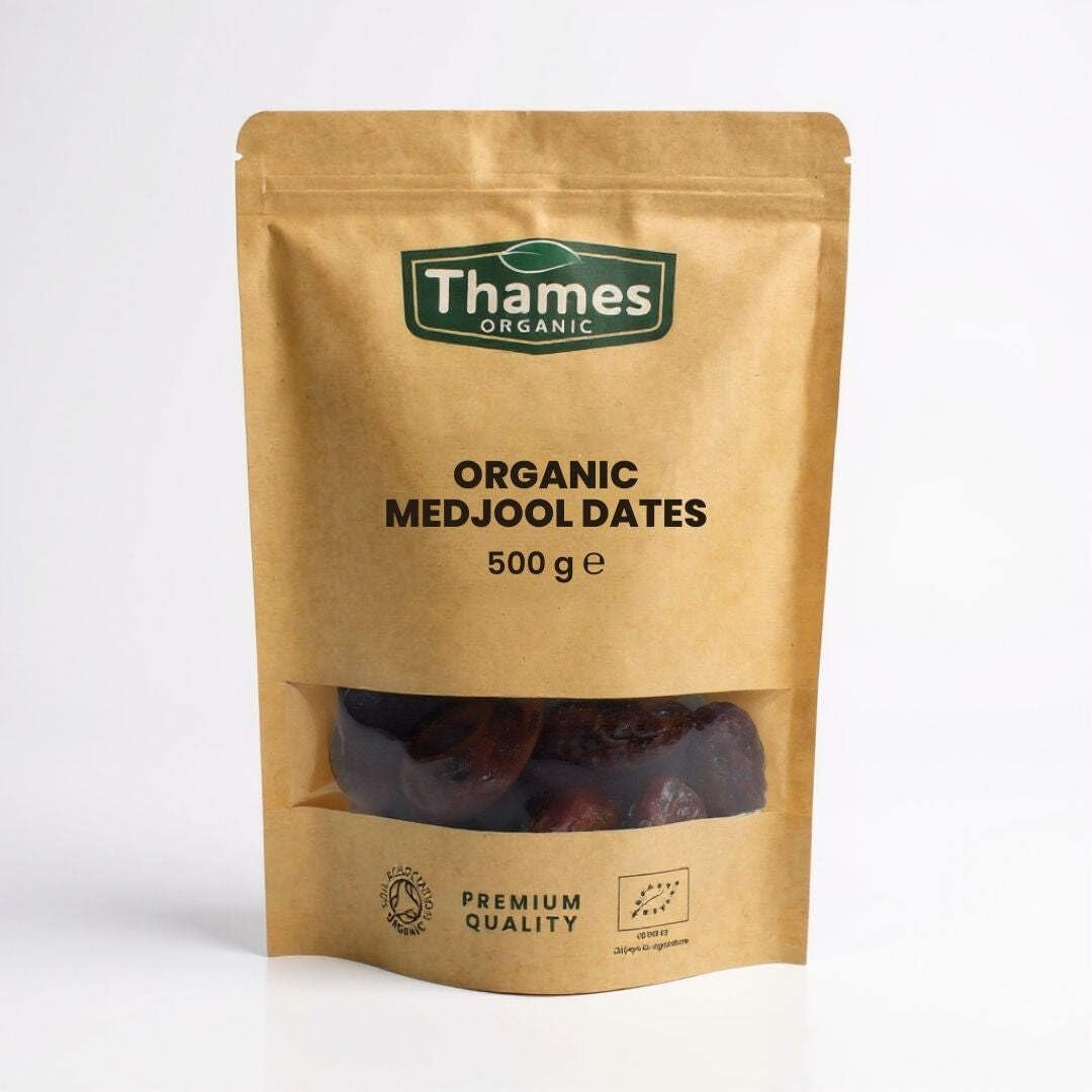 Organic Medjool Dates 500g - Whole and Juicy Dates, No Additives or Preservatives - Vegan, GMO-Free, Certified Organic - Delicious and Nutritious Snack, Perfect for Baking and Cooking - Thames Organic