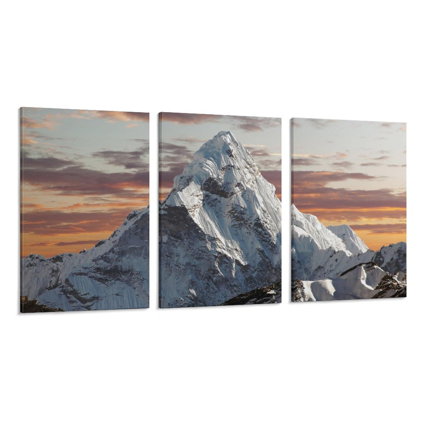 Mountain Landscape Canvas Framed Art Set 72x36 Inches 3 Panels