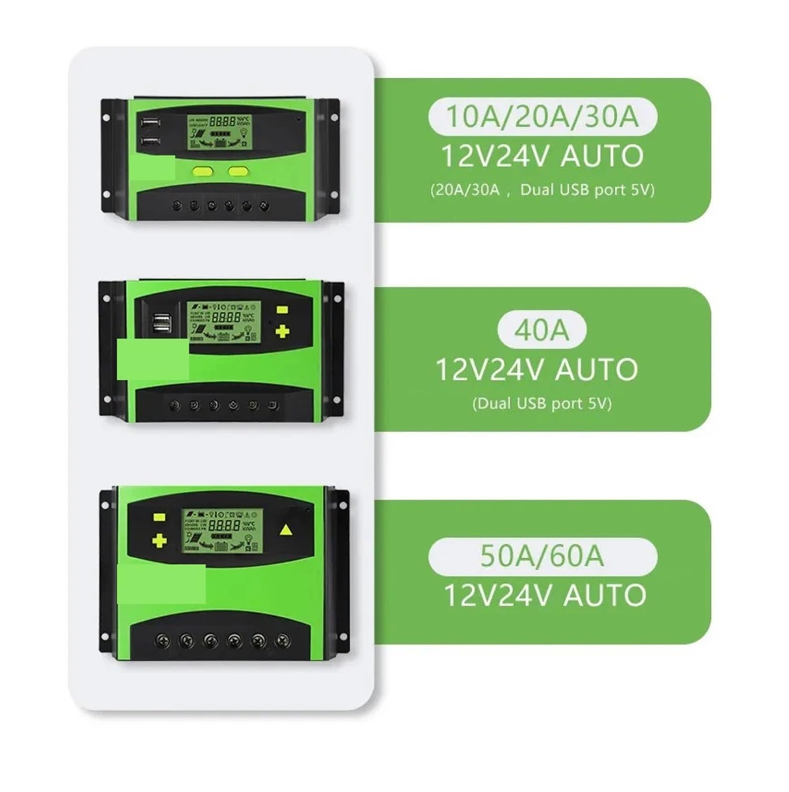 Regolatore di carica solare, Regolatore di carica solare LCD 30A 40A 50A 60A 12V 24V Controllo batteria for kit pannello 1400W(60A)