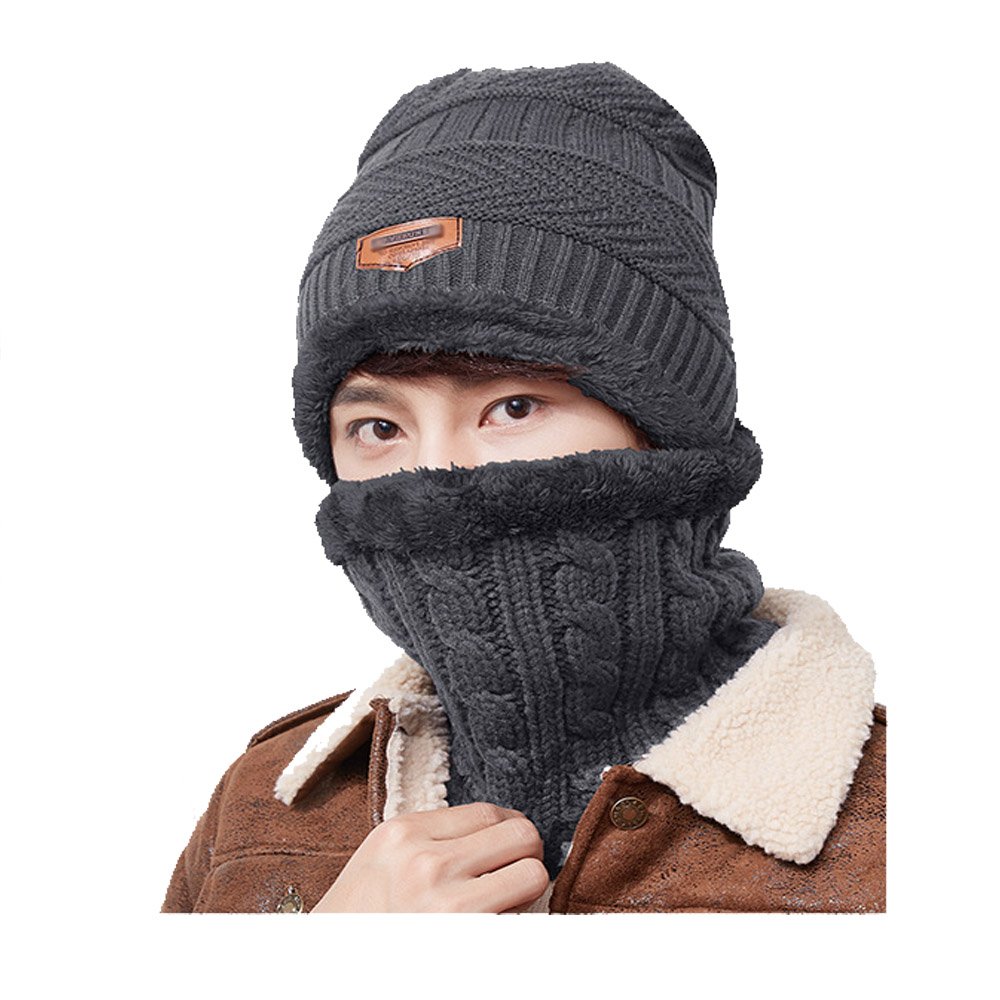 Men's Winter Beanie Hat Mens Warm Hats Scarf Set Skull Thick Knit Cap Women