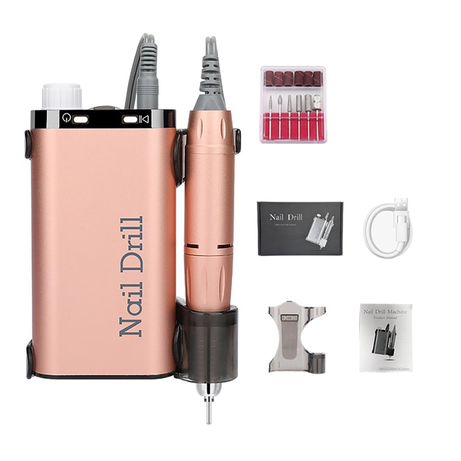 Taladro de uñas, taladro de uñas eléctrico de 35000 RPM, máquina de manicura de uñas recargable para salón, lijadora de uñas profesional portátil para herramientas profesionales de uñas (Roze A)