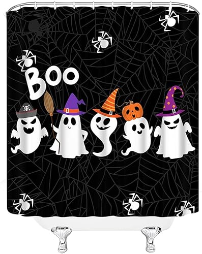 Miniatura 3 de Cortina de ducha de fantasmas de Halloween, fantasma, fantasma, espeluznante, divertida, espeluznante, calabaza, telaraña, noche de terror, mágica,