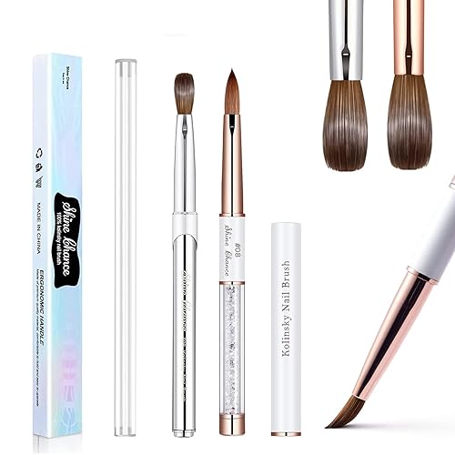 2 pinceles acrílicos para arte de uñas, tamaño 8, 100% puro, Kolinsky, cepillo de uñas ovalado para aplicación acrílica, herramienta profesional de