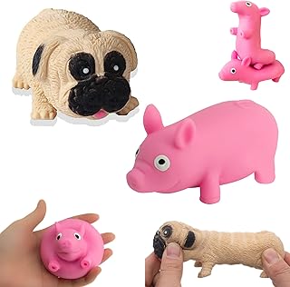Squishy Pig Sand Toys Squishy Dog Changeable Stress Reliever Squishy Piggie Pug Squeeze Toy Slow Rebound Ball Variety of Shapes Sand Fidgets Flexible Sensory Toys for OCD ADHD Helpful, 2Pcs