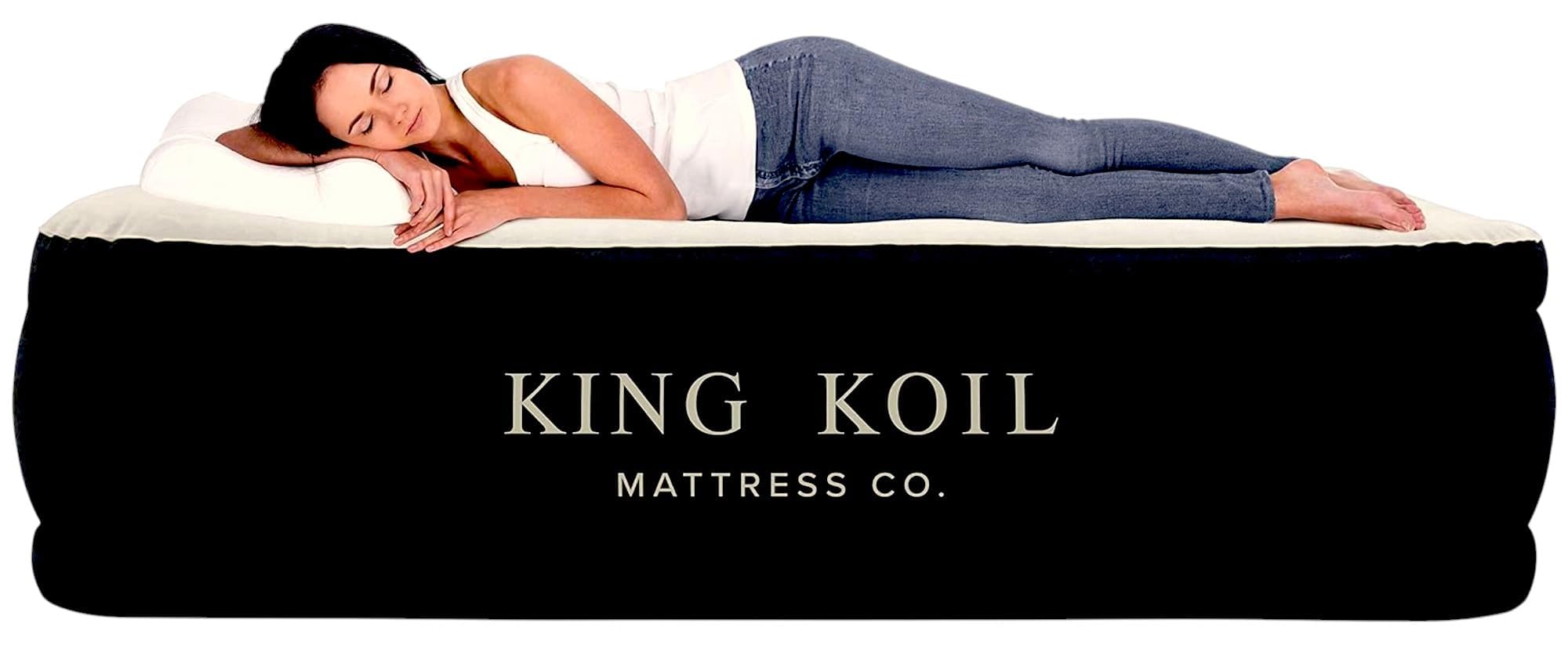 King Koil Queen Size Raised Inflatable Air Mattress Quilt Top with Built-in Pump