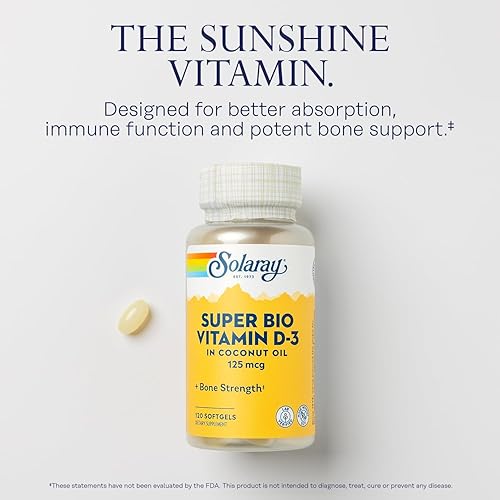Miniatura 3 de Solaray Super Bio Vitamin D-3 en aceite de coco fuerza ósea saludable y apoyo inmunológico sin soja 120 cápsulas blandas