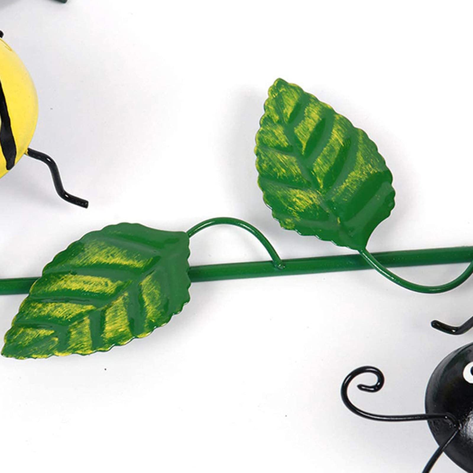 Nicoone Garden Metal Bee Wall Ornament,Wall Hanging Ornament Decorative with Green Leaves for Outdoor Wall Yard Patio Livingroom Décor - Image 2