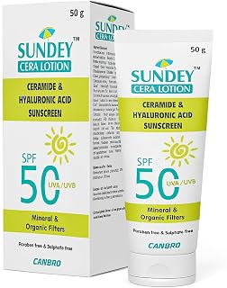 Sundey Cera Lotion SPF 50 Sunscreen with Ceramide & Hyaluronic Acid | Broad Spectrum UVA/UVB Protection | Mineral & Organi... Price In India