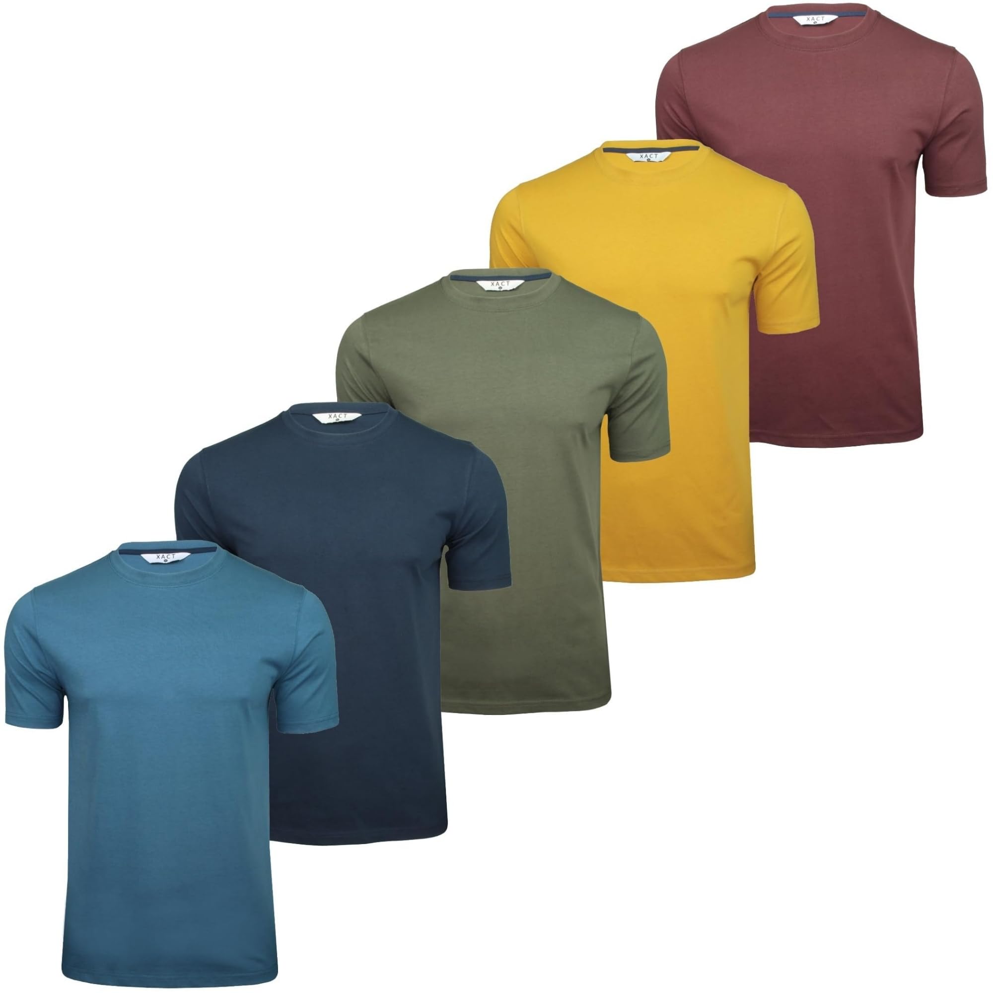 Xact Paquete de 5 camisetas lisas de algodón con cuello redondo para hombre