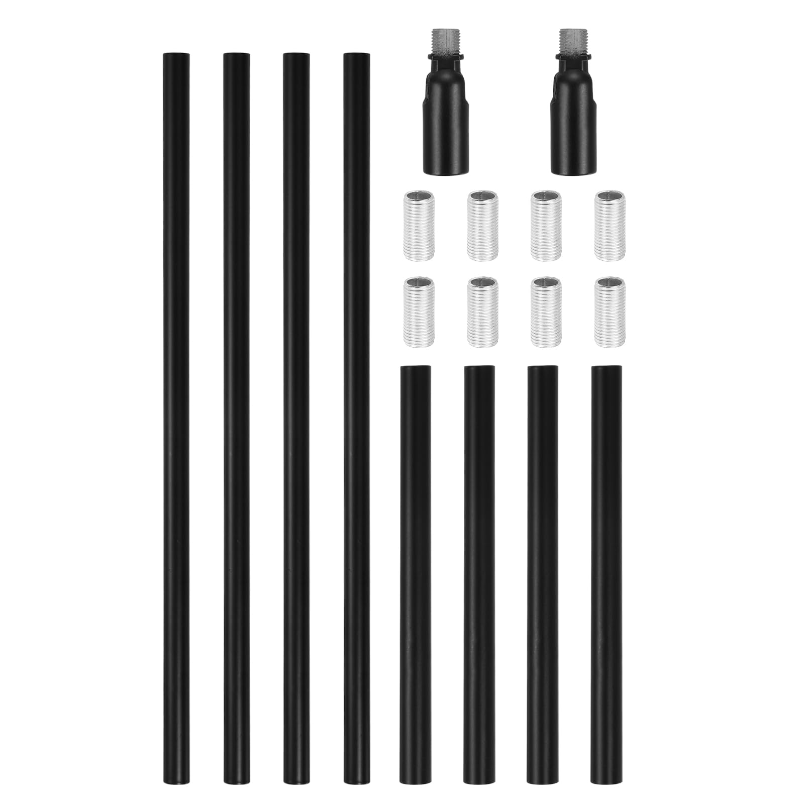 VIAPUICE Ceiling Lamp Extension Rod M10x300mm+150mm - 4 Pcs Straight Pipe Lamp Stems Rod with Sloped Ceiling Adapter Kits, for Chandeliers Pendant Light Downrods Island Lighting, Black