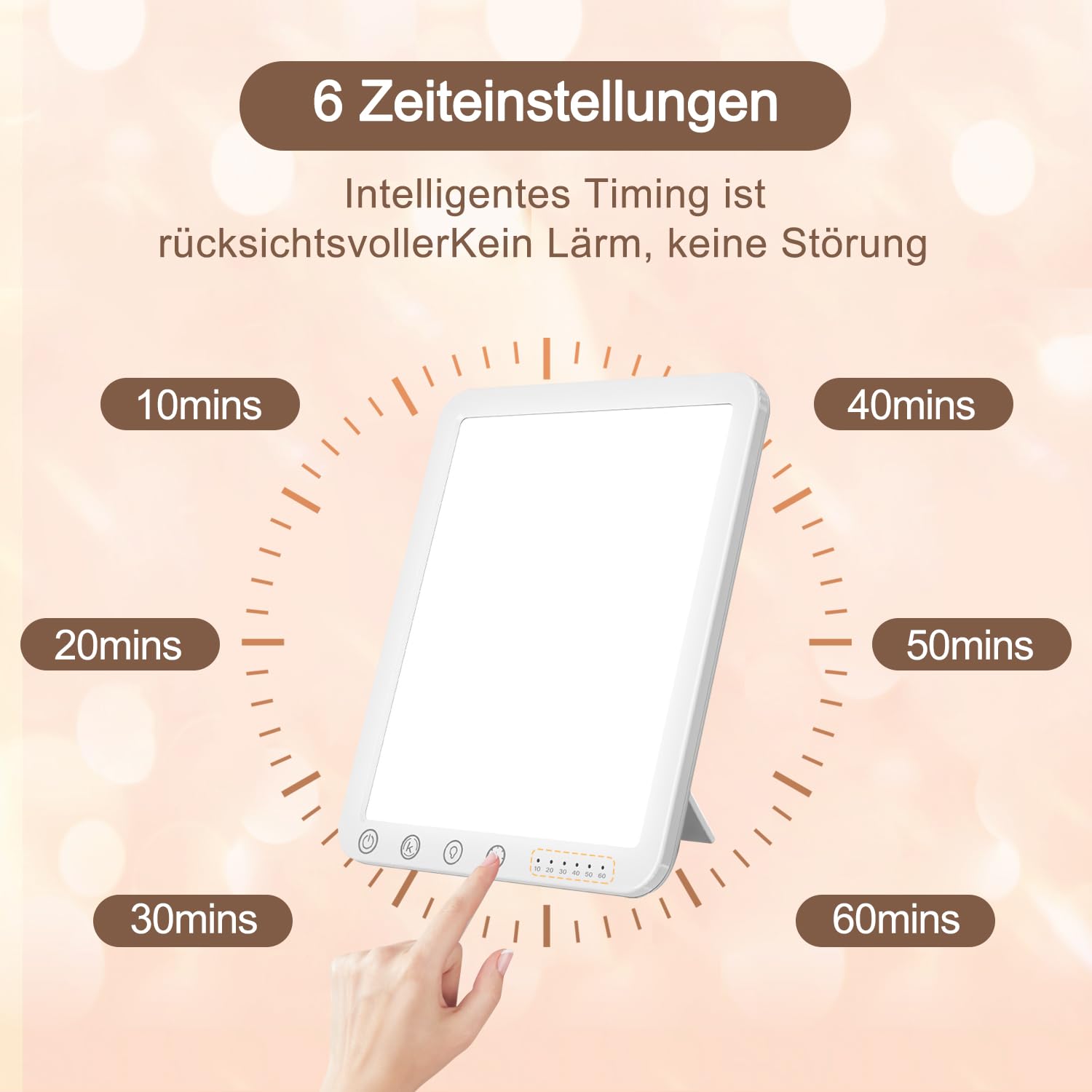 Tageslichtlampe,10000 Lux Lichttherapielampe, UV-freie LED Tageslichtlampen, Simulation von Tageslicht, 3 Farbtemperaturen 5 Helligkeitsstufen Touch-Control Sonnenlicht Lampe, Vollspektrumlampe