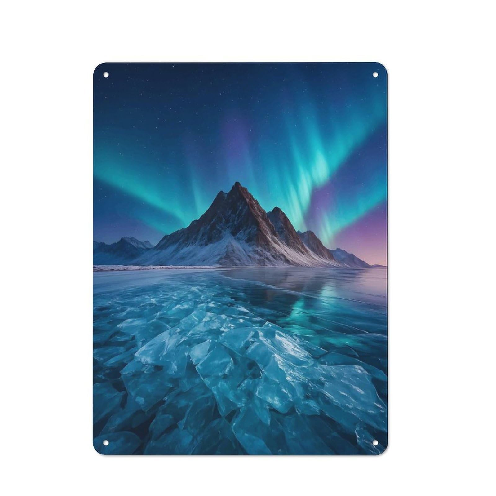 Outdoor Room Rustic Tin Sign 40x30cm Featuring Aurora Borealis over Frozen Lake, Shed Wall Decor for Greenhouse, Garden Room, Cafe Or Entryway