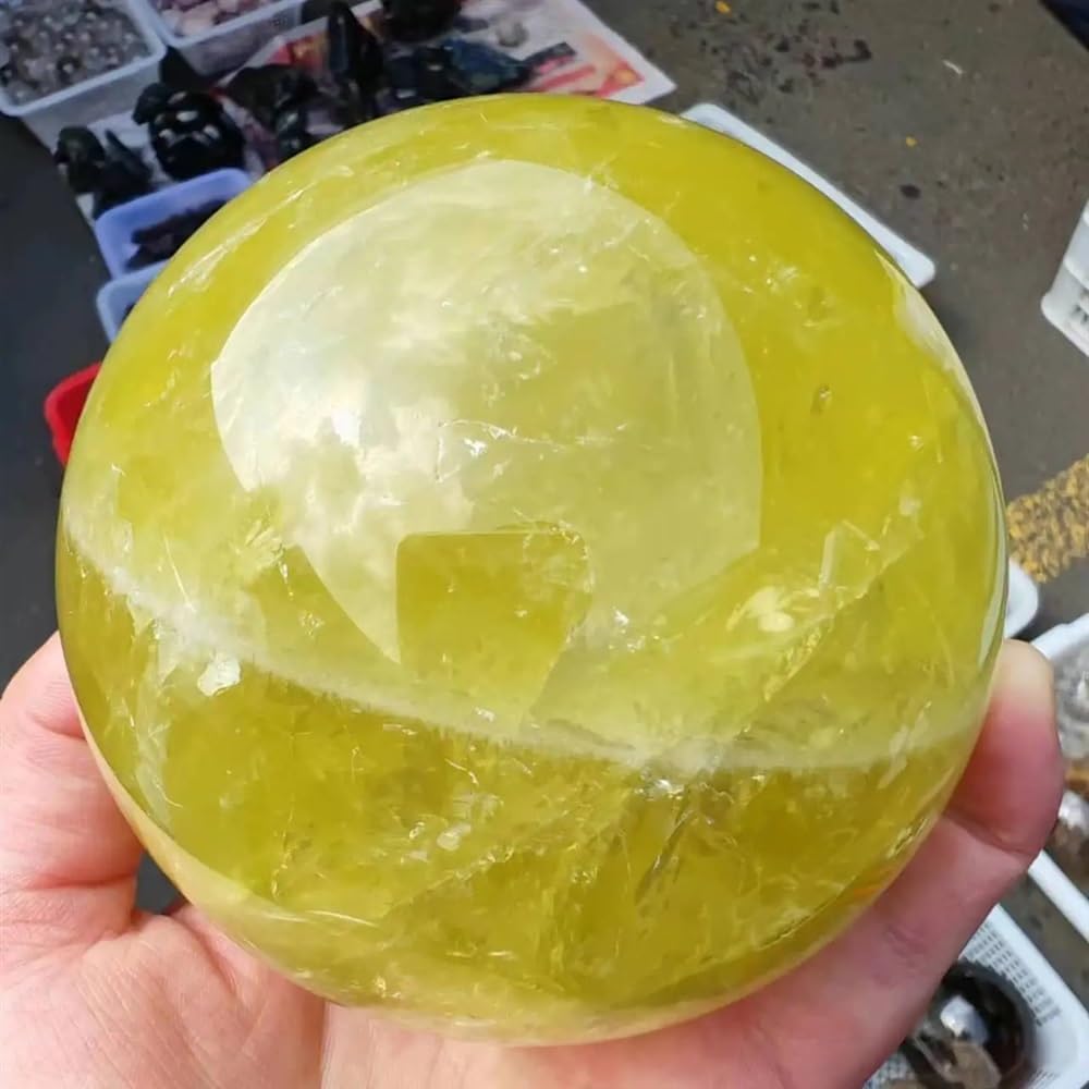 DPURPIWADY Stone Lemon Yellow Crystal Sphere Quartz Ball Home Decor(900-1000g)