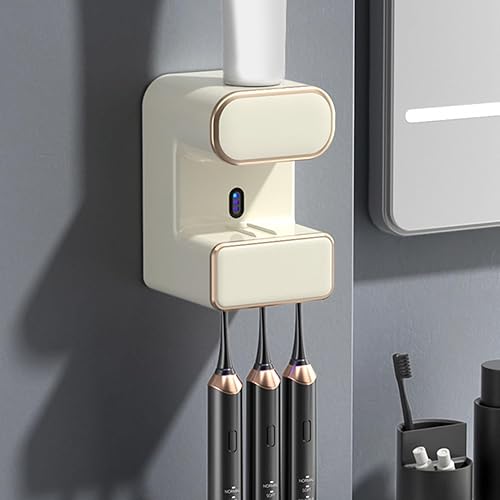 Walbest Porta cepillos de dientes automáticos con dispensador de pasta de dientes, soportes para cepillos de dientes montados en la pared para