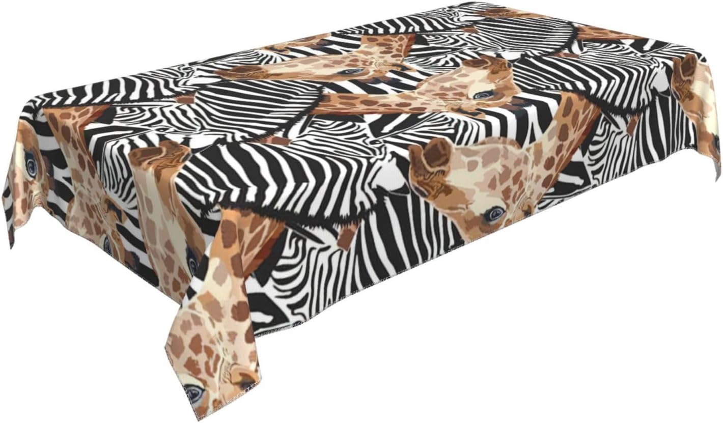 Stylish Rectangular Washable Zebra and Giraffe Print Tablecloth for Kitchen Wedding Party Dining Decorative