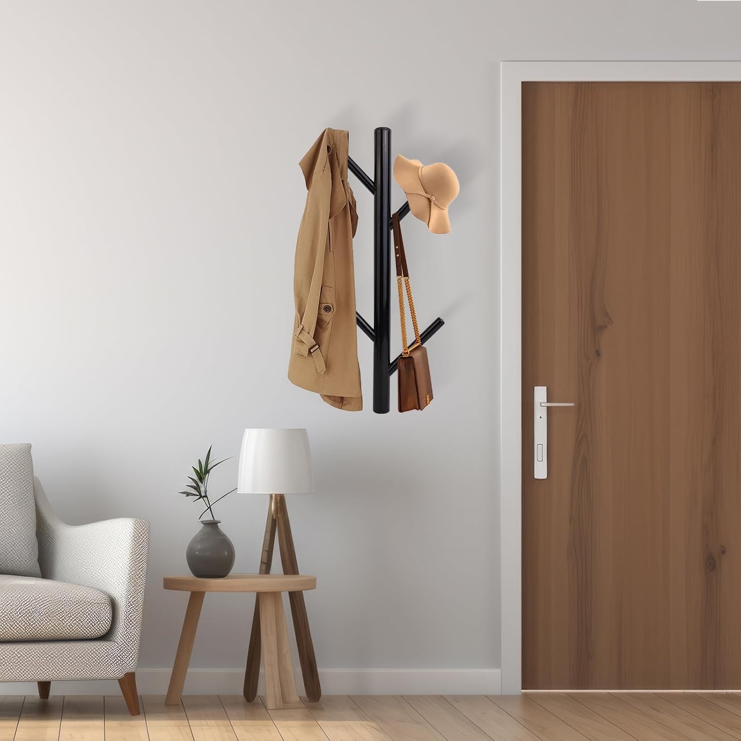 2-Pack Metal Vertical Coat Rack Wall Mounted,Modern Coat and Hat Rack,15.9 Inch Tree Coat Racks for Hats, Jackets, Bags, Clothes, Hats Entryway Bedroom,Living Room（Black）
