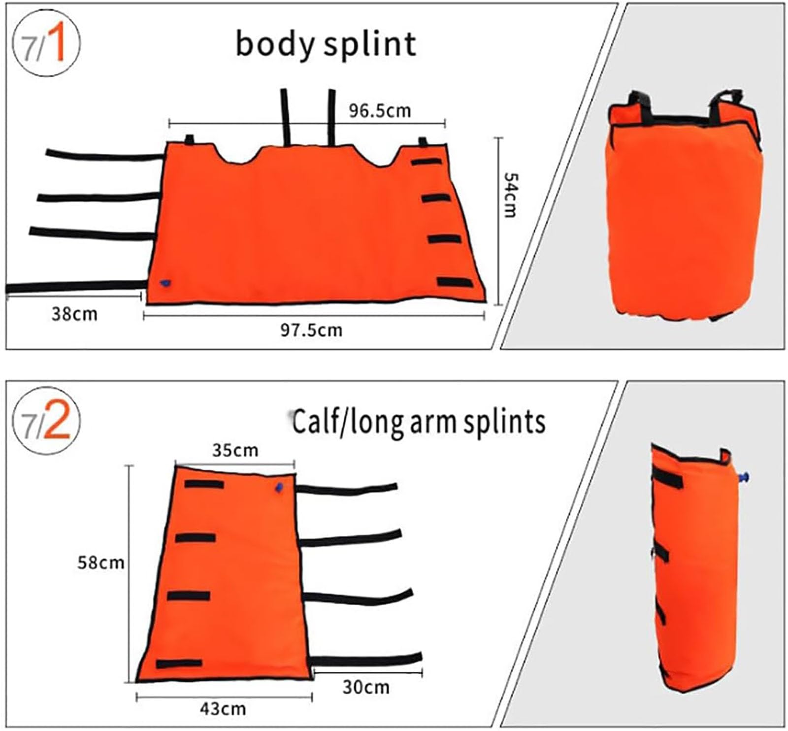 Attelle gonflable de premiers secours, peut être radiographiée, combinaisons multiples, attelle d'immobilisation de fracture osseuse sous vide avec pompe, kit d'urgence de premiers secours pour le cam