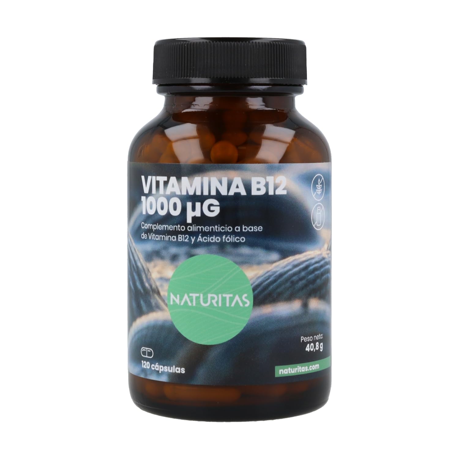 Vitamina B12 120 Cápsulas Naturitas Essentials | Para 4 meses aprox. | Vitamina B12 y ácido fólico | Favorece el sistema inmunitario