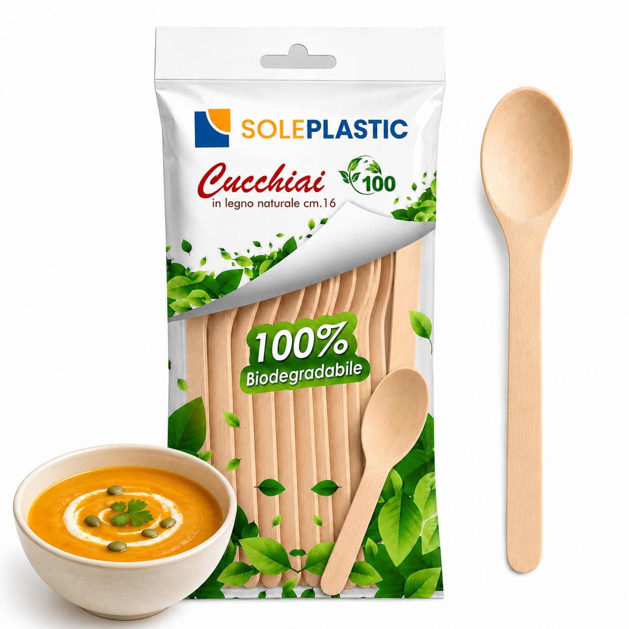 Cucchiaio Legno di Betulla 16 cm - Posate Bio Compostabili Biodegradabili per Asporto Catering