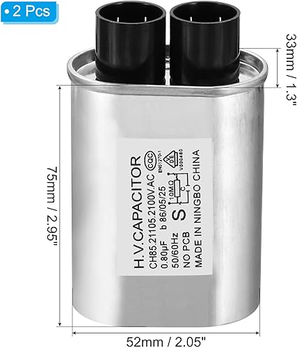Miniatura 2 de PATIKIL Condensador de microondas, paquete de 2 unidades 1.1uF AC 2100V Condensador de alto voltaje 0.276 in distancia de pin para horno microondas