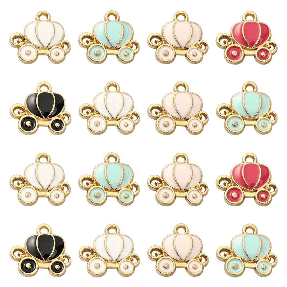 Airssory 50 Pcs 5 Colors Fairytale Pumpkin Carriage Charm Metal Enamel LightGold Princess Charms for Jewelry Making