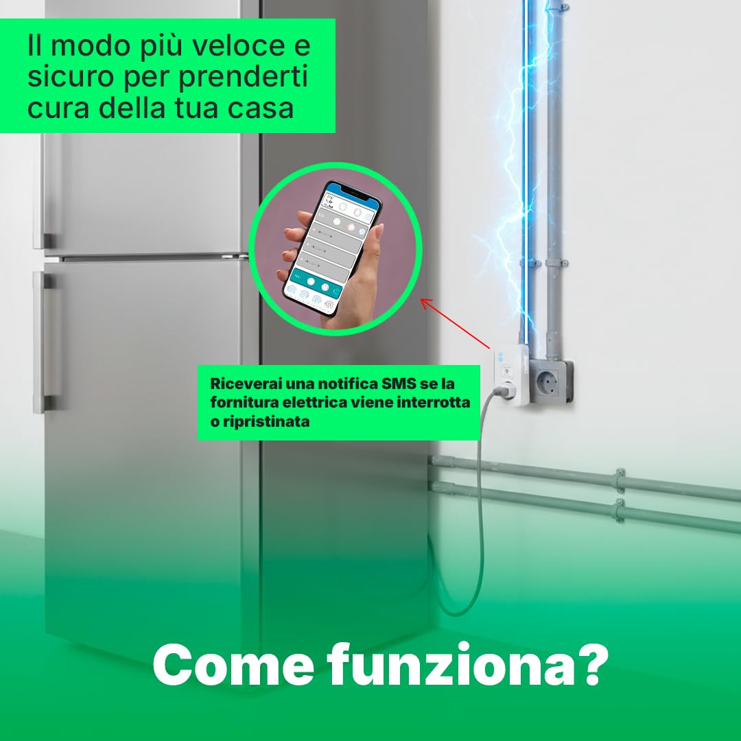 Presa Intelligente senza Internet/WiFi | Richiede Scheda SIM GSM/4G | Con Sensore di Temperatura e Controllo Remoto via SMS, Chiamata o APP | Notifica Istantanea di Interruzione