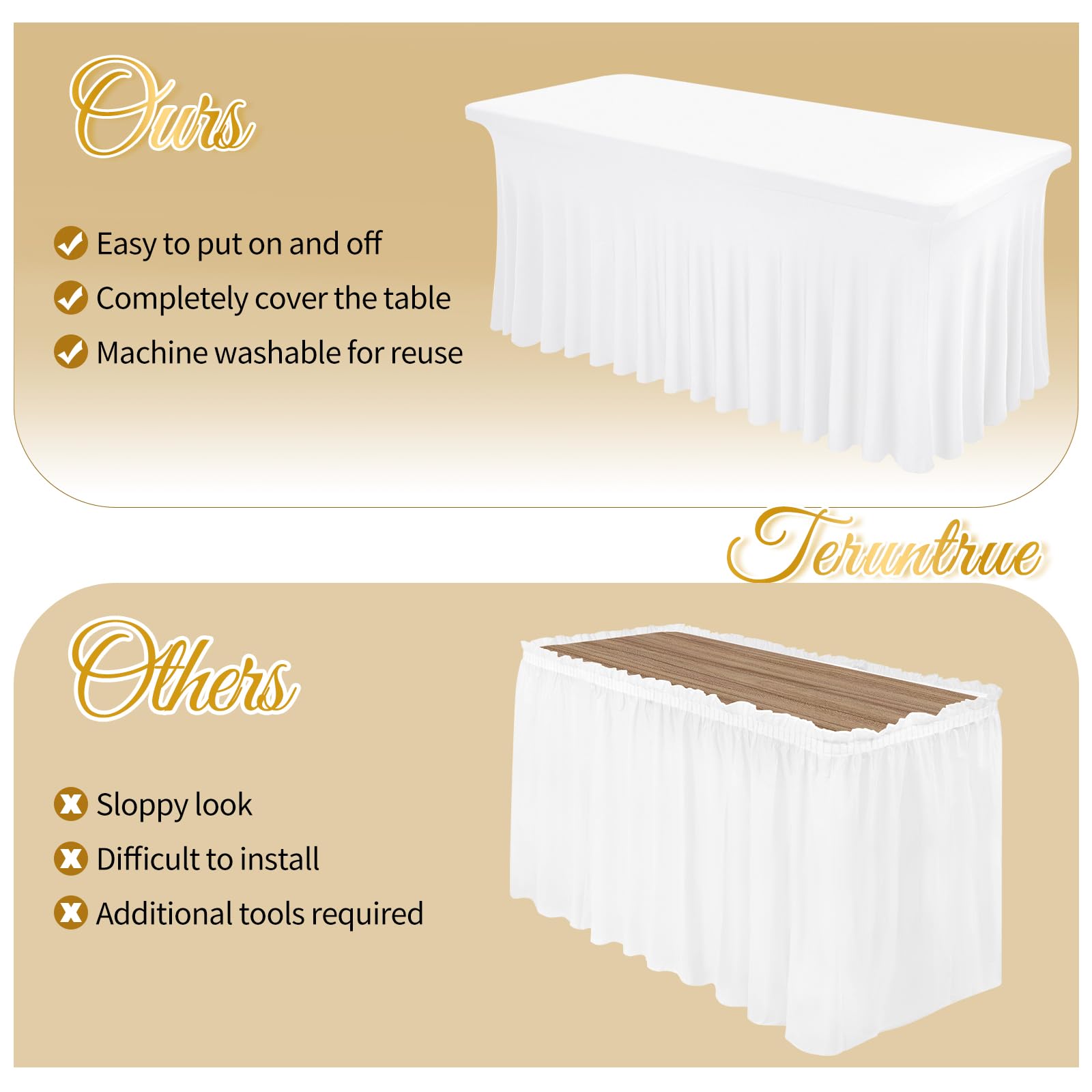 Teruntrue Spandex Tabelle Rock 8ft Stretch Tischabdeckung mit Rock, waschbar Tabelle Rock für 8ft Rectangle Tabelle für Hochzeit Geburtstag Party Ausstellungen Cocktail Bar (weiß)
