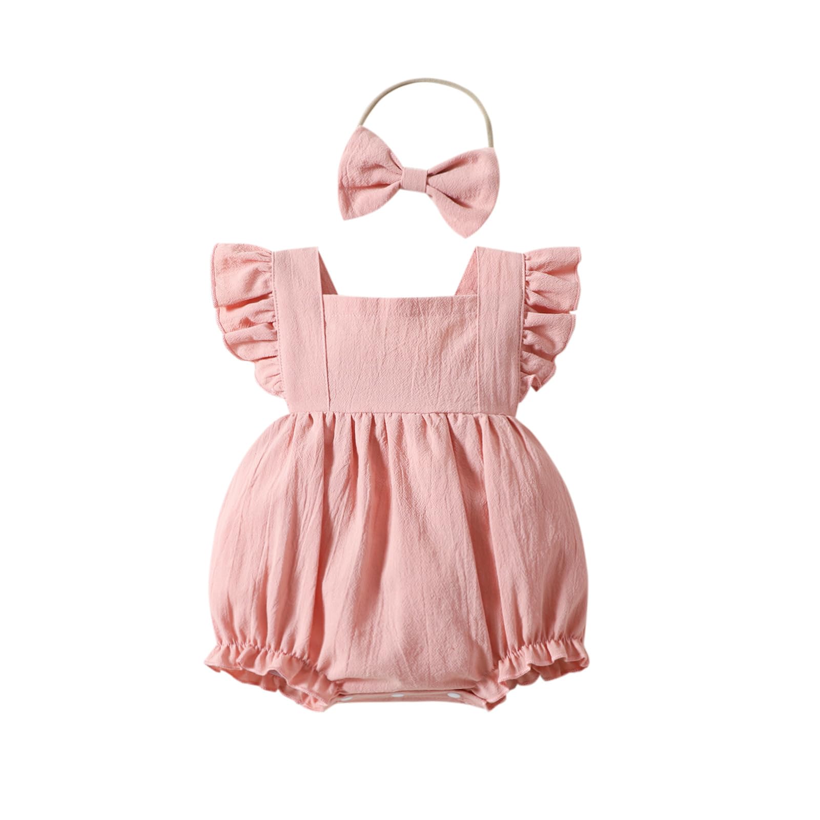 Yanmucy Ropa Bebe Niña Algodón Verano Nacido Niño Mono de Volantes Recien Nacido Sin Espalda Body con Cinta de Pelo Verano Bebé Mono Trajes 0-18 Meses