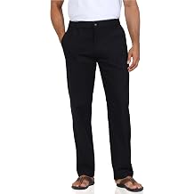 Soojun Mens Casual Linen Blend Relaxed Fit Straight Legs Elastic Waist Pants