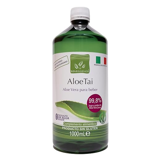 Benessence - Jugo y pulpa de Aloe Vera Líquido para beber, sin pasteurizar y sin filtrar, Salud digestiva - 1L