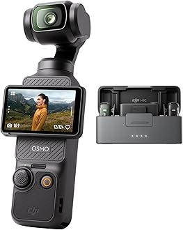 Osmo Pocket 3 + Mic 2 (2 TX + 1 RX + Charging Case), Digital Camera with 1'' CMOS & 4K/120fps Video, 3-Axis Stabilization, Face/Object Tracking, Mic 2 Included for Clear Audio, Vlogging Camera 4K