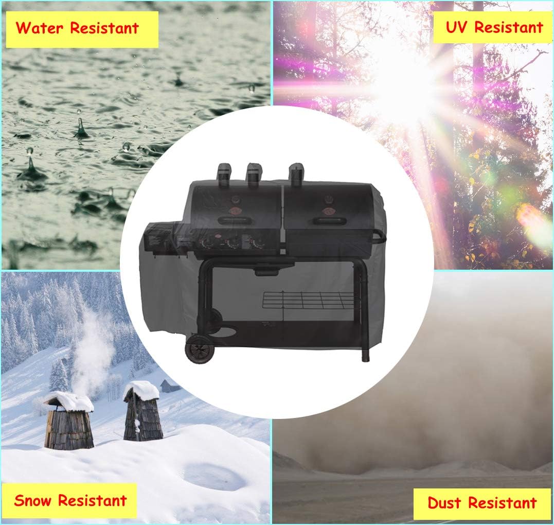 Heavy Duty Waterproof Grill Cover for Char-Griller Duo 5050/5650 Gas and Charcoal Dual Fuel Grill Without Side Fire Box, Black