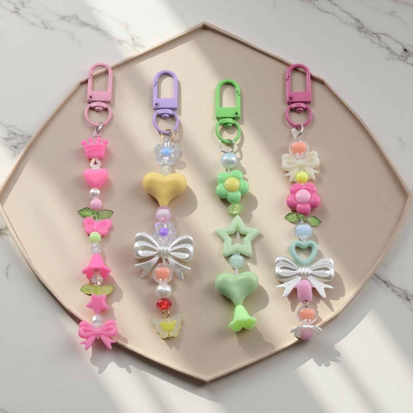 Keychain Making Kit Keychain Charms Bulk Y2k Lip Gloss Kindle Charms Phone Bag Charm Kit Cute Beaded Key Chain 300Pcs Beads 100Pcs Charm for DIY Key Chain Kits Accessories Jewelry Making Supplies - Image 8