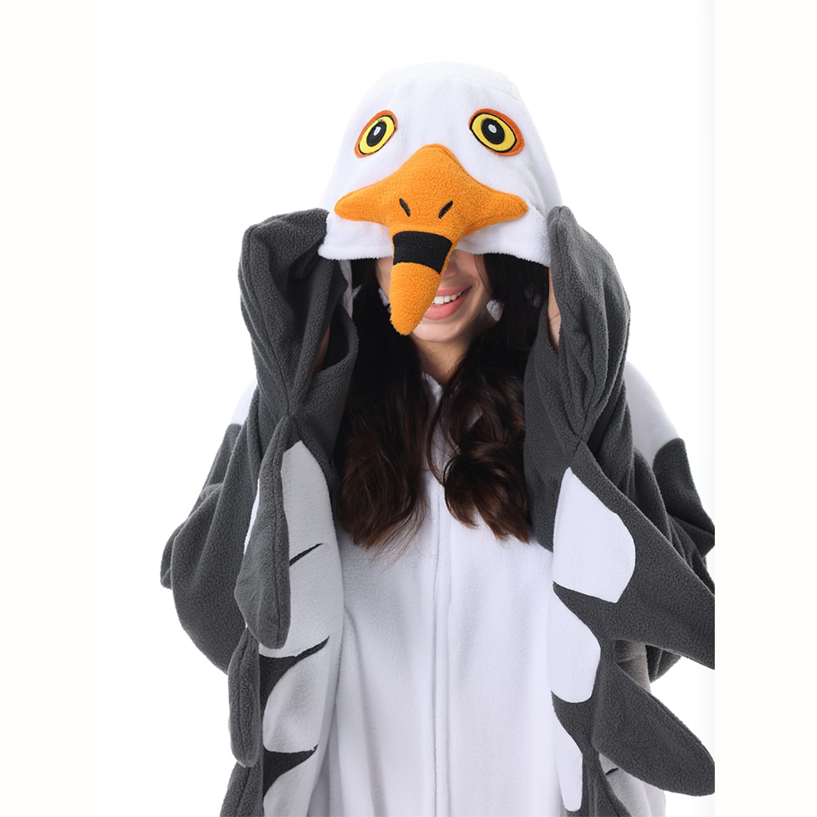 LANFAN Onesie kostium mewy dla dorosłych piżama, dla mężczyzn i kobiet, unisex, Cosplay, zwierzęta, pluszowa bielizna nocna, kombinezon na Halloween, kombinezon dla mężczyzn i kobiet