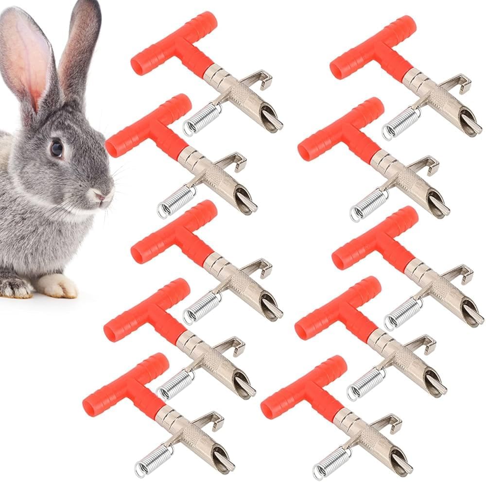 Bethlehem Rabbit Water Nipple Drinkers Pack 10 Automatic Waterer Dispenser with T-Handle, Metal Spring Design, 10-Pack, Red-image-15