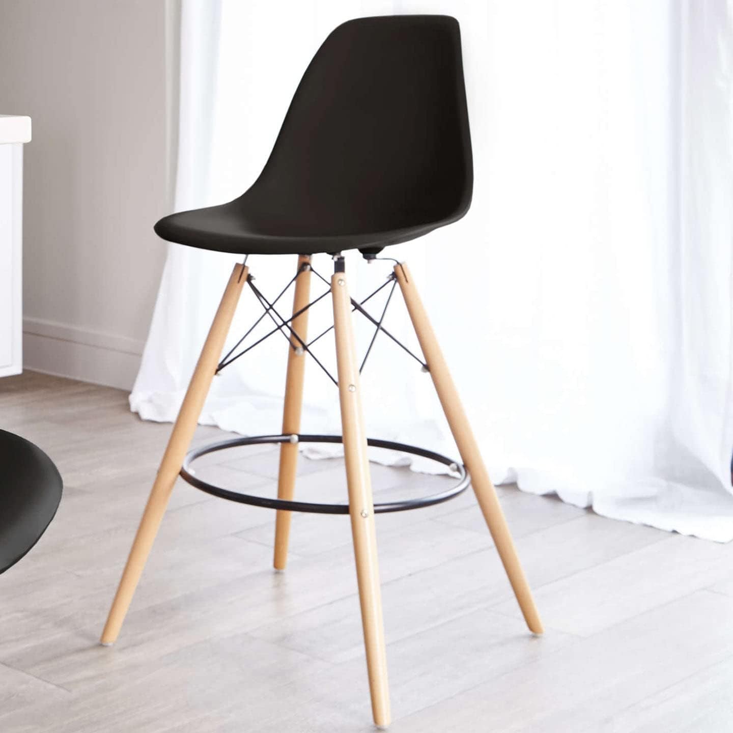Pyramid 28" Plastic and Wood Counter Stools in Black (Set of 2)